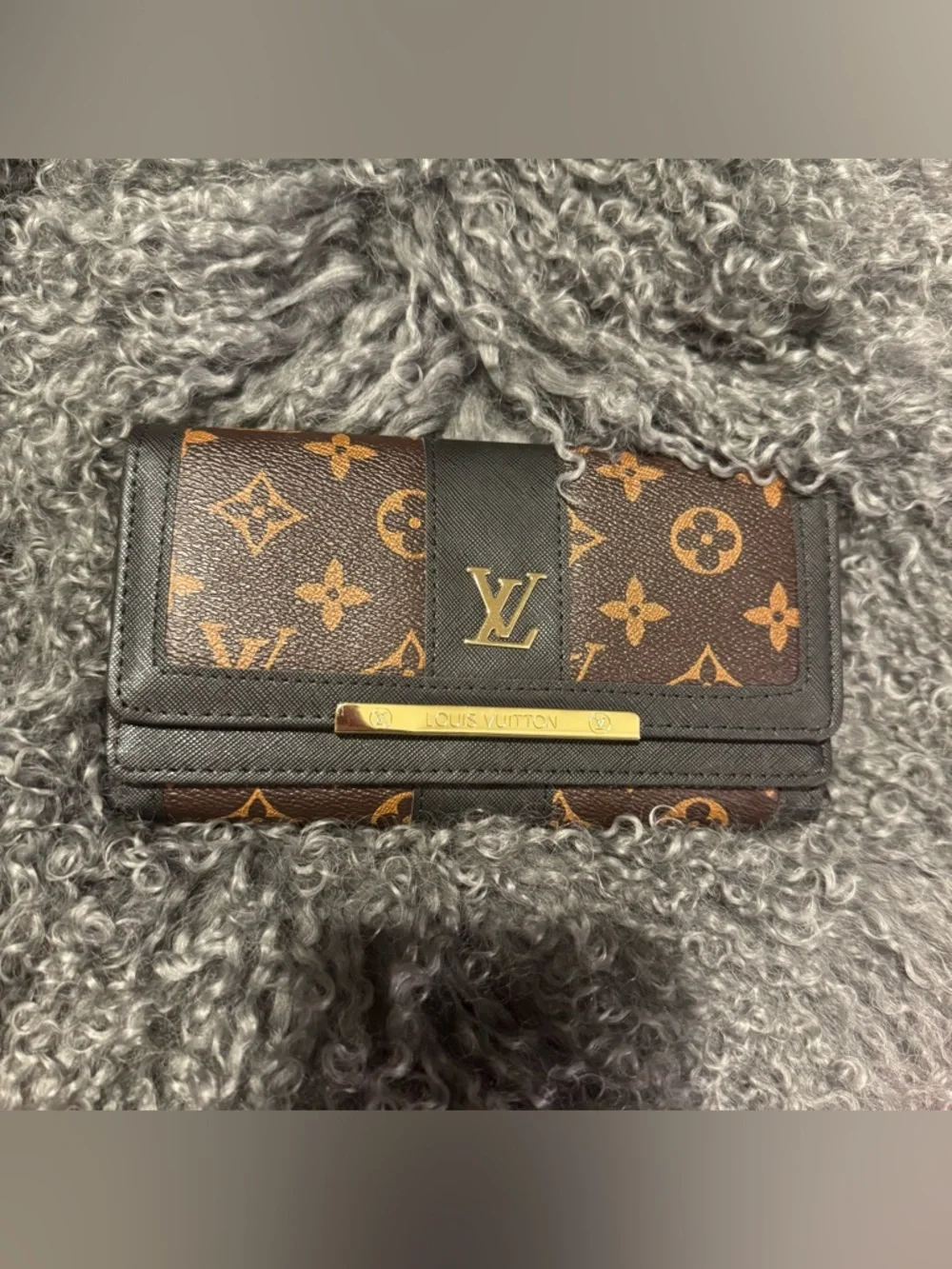 LV Style Monogram Wallet Brown Gold Hardware Envelope Slim Chic